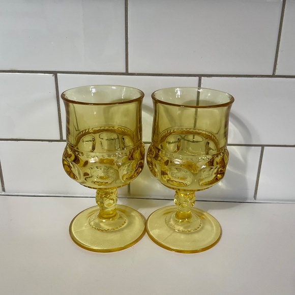 VTG Large Indiana Glass Amber Kings Crown Thumbprint Set of 2 - Picture 2 of 5